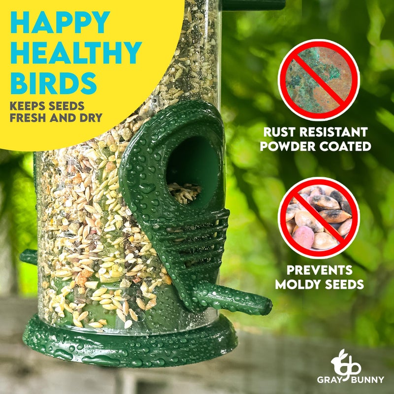 Gray Bunny Metal Bird Feeders for Outdoors Hanging  6-Port Metal Bird Feeder Tube  Durable  Chew-Proof and Rust-Proof  16 Inches - Image 5